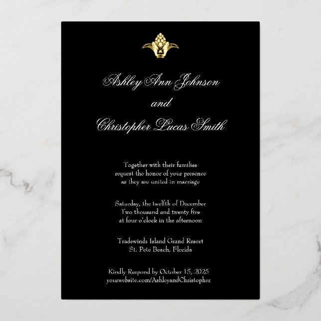 Elegant Classic Black Gold Foil Wedding Invitation (Front)