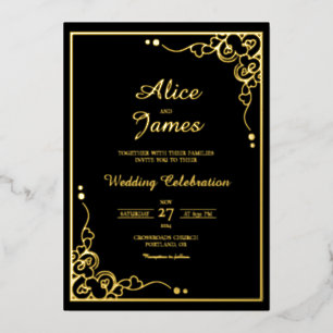 Elegant Classic Black Gold Foil Wedding Invitation