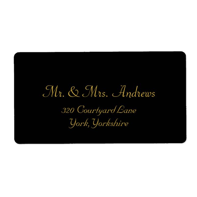 Elegant Classic Black & Gold Script Wedding Label (Front)