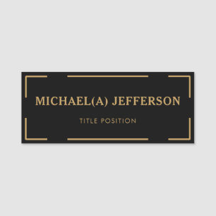 Elegant Classic Black & Gold: Stylish Professional Name Tag
