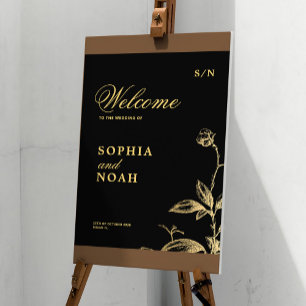 Elegant classic black gold vintage wedding welcome poster
