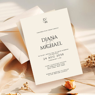 Elegant Classic Black & Ivory Monogram Wedding Invitation