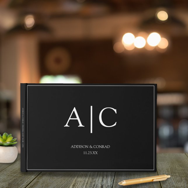 Elegant Classic Black Monogram Wedding Guest Book (Creator Uploaded)
