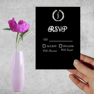 Elegant Classic Black Monogram Wreath RSVP Card