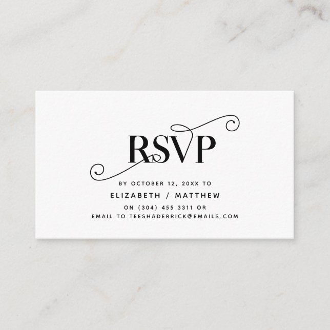 Elegant Classic, Black Script, RSVP respond Enclosure Card (Front)