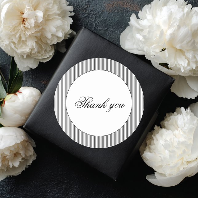 Elegant Classic Black Stripes Thank You Wedding Round Sticker (Creator Uploaded)