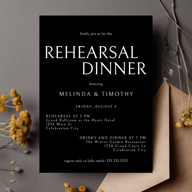 Elegant Classic Black Tie Wedding Rehearsal Dinner Invitation (Creator Uploaded)
