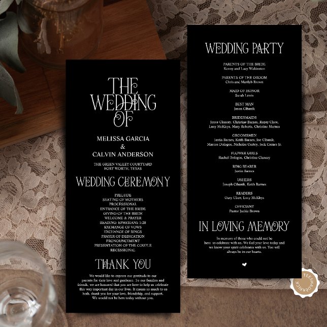 Elegant Classic Black Typography Wedding Program Programme (Elegant Classy Black Typography Modern Romantic Wedding Program Card)