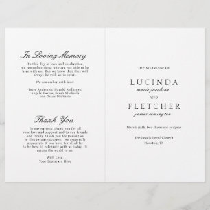 Elegant Classic Black White Formal Wedding Program