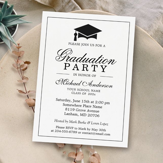 Elegant Classic Black White Graduation Party Invitation (Creator Uploaded)