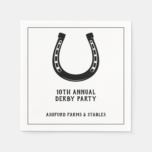 Elegant Classic Black White Horse Race Derby Party Napkin (Front)