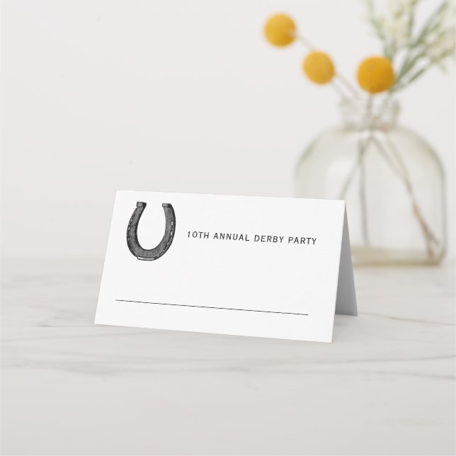 Elegant Classic Black White Horse Race Derby Party Place Card (Front)
