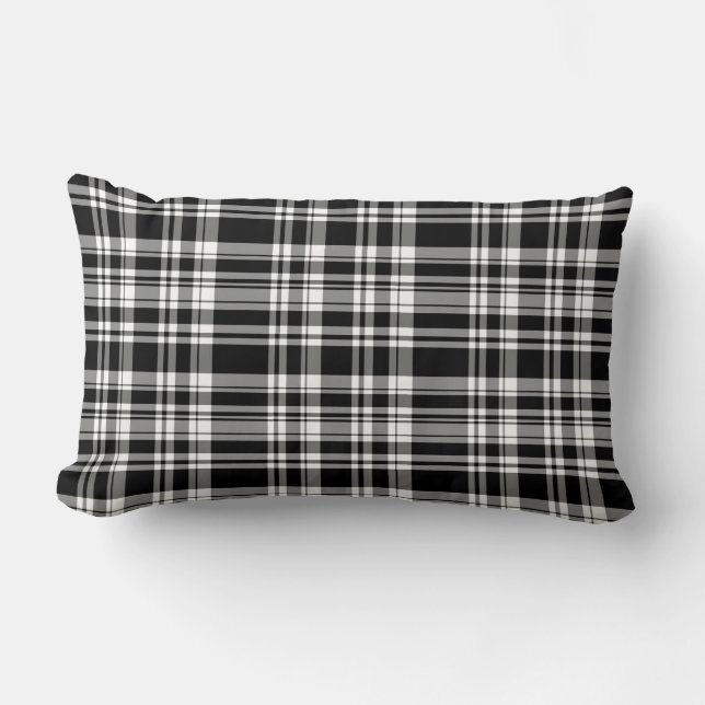 Elegant classic black white plaid pattern lumbar cushion (Front)