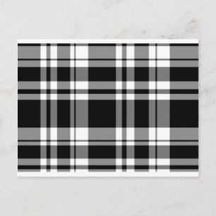 Elegant classic black white plaid pattern postcard