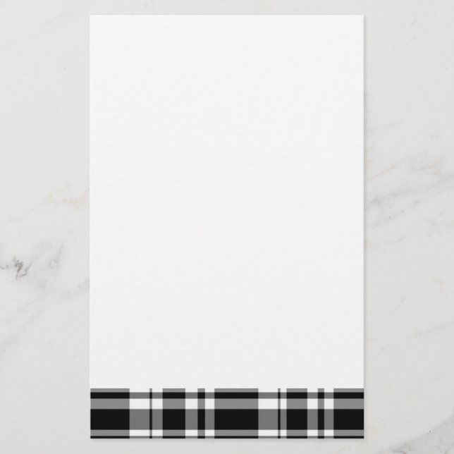 Elegant classic Black White Plaid Stationery (Front)