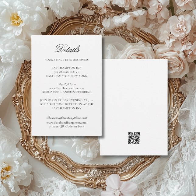 Elegant Classic Black & White QR Code Wedding Enclosure Card (This elegant details enclosure card is perfect for an elegant wedding done in a vintage style.)