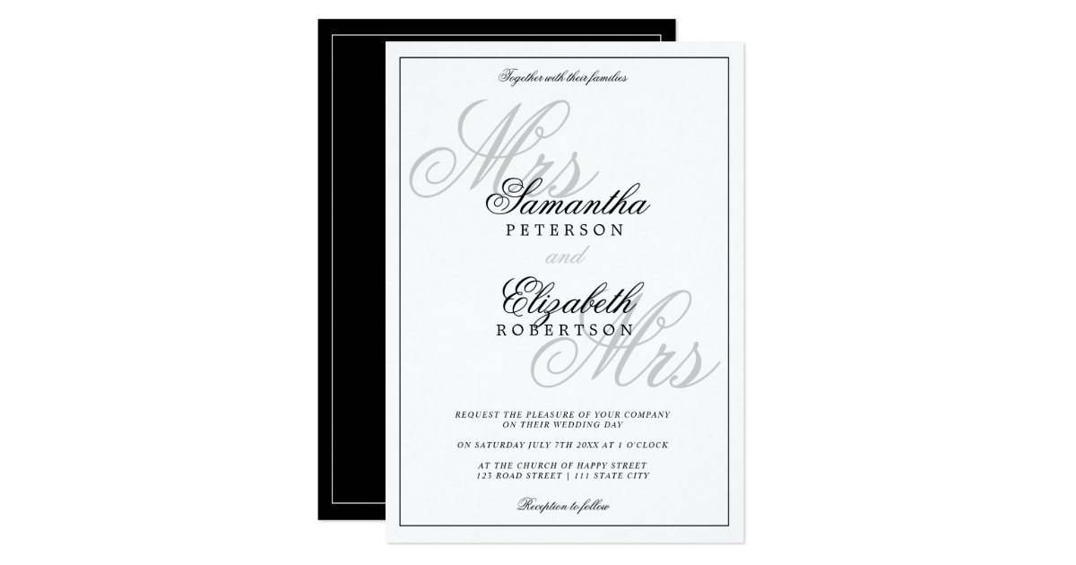 Elegant Classic Black White Script Lesbian Wedding Invitation Uk