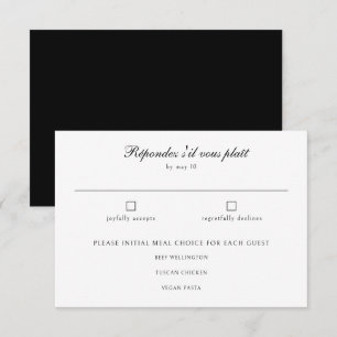 Elegant Classic Black White Wedding Meal Choice  RSVP Card