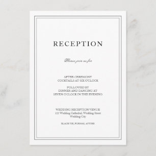 Elegant Classic Black & White Wedding Reception Enclosure Card