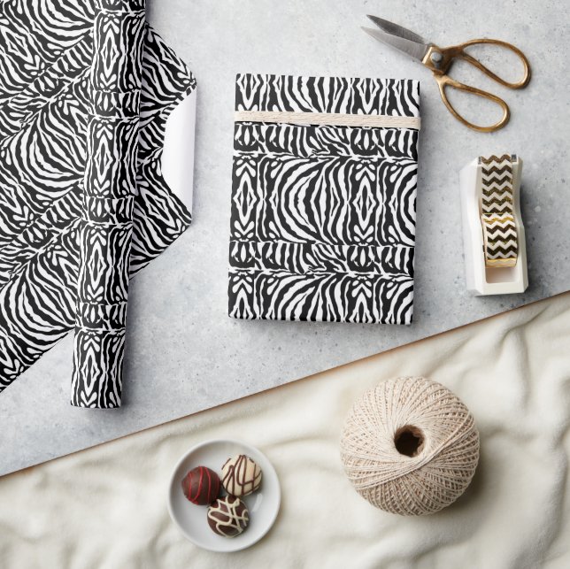 Elegant classic Black white zebra pattern Wrapping Paper (Crafts)