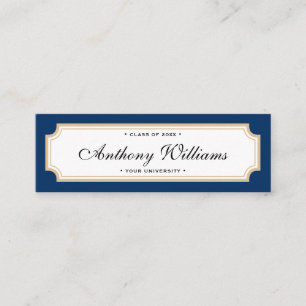 Elegant classic blue and gold graduation name card