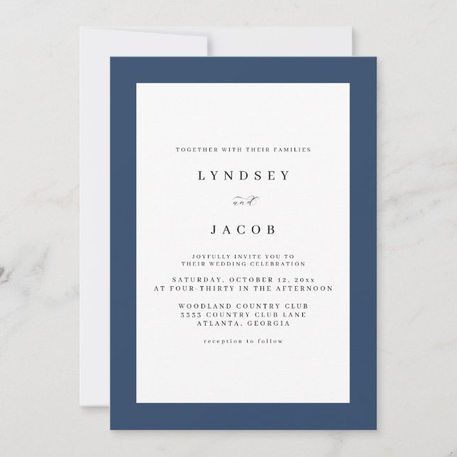 Elegant Classic Blue Classic Wedding Invitation (Front)