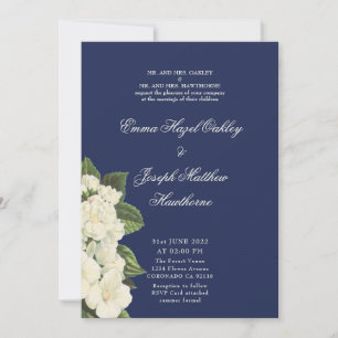 Elegant classic blue cream Vintage Floral Wedding Invitation