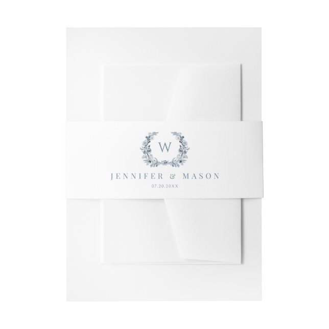 Elegant Classic Blue Floral Wedding Invitation Belly Band (Front Example)