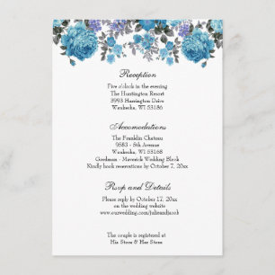 Elegant Classic Blue Floral Wedding Reception Invitation