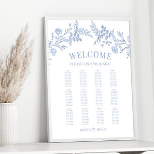 Elegant classic blue floral wedding seating chart