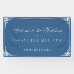 Elegant Classic Blue Grey Vintage Wedding Welcome Banner