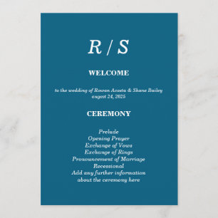 Elegant Classic Blue Monogram Wedding Program Card