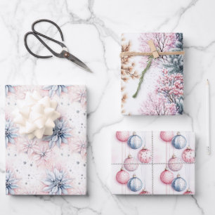 Elegant Classic Blue Pink Pastel Christmas   Wrapping Paper Sheet