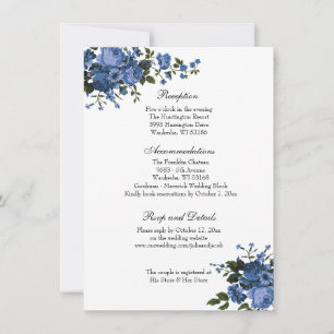 Elegant Classic Blue Roses Wedding Reception  Invitation