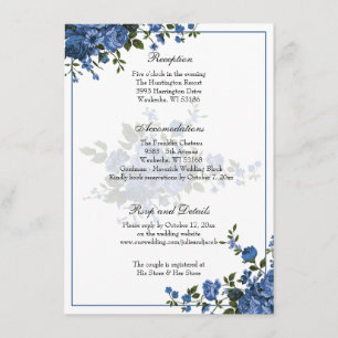 Elegant Classic Blue Roses Wedding Reception Invitation
