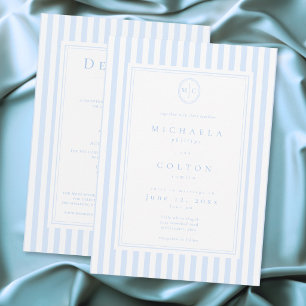 Elegant Classic Blue Stripe Monogram Two Sided Invitation