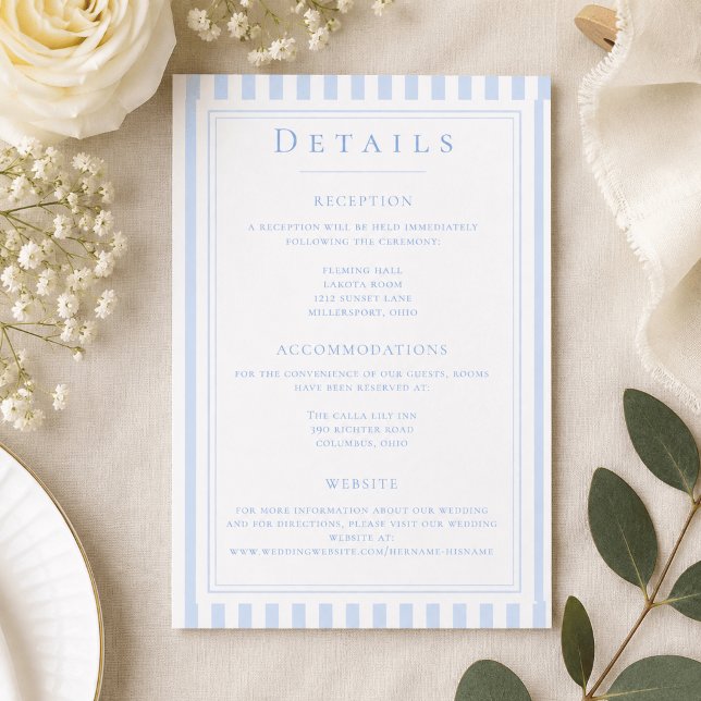 Elegant Classic Blue Stripe Wedding Enclosure Card (Elegant Classic Blue Stripe Wedding Details Enclosure Card)