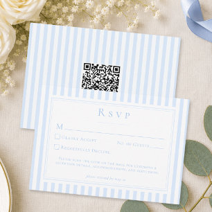 Elegant Classic Blue Stripe Wedding QR RSVP Card