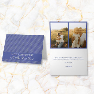 Elegant Classic Blue Stripes 2 Photo Father's Day  Card