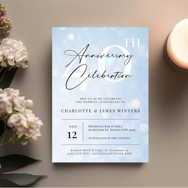 Elegant classic blue watercolor 40th anniversary invitation (Creator Uploaded)