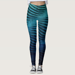 Elegant Classic Blue Waves in Watercolor Leggings