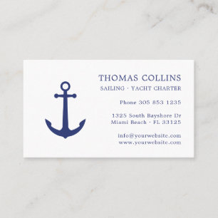 Elegant Classic Blue White Nautical Anchor Logo Business Card