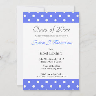 Elegant, classic blue white polka dots graduation invitation