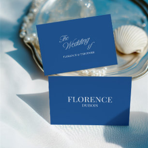 Elegant Classic Blue & White Wedding Place Card 
