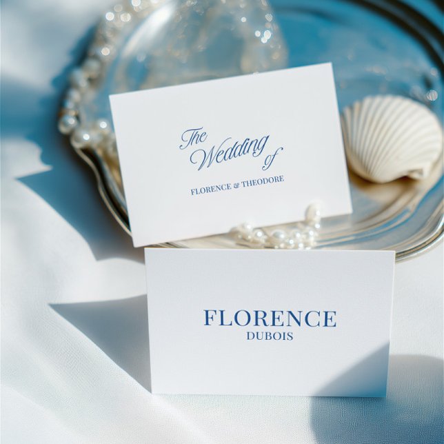 Elegant Classic Blue & White Wedding Place Card  (Elegant Classic Blue & White Wedding Place Card)