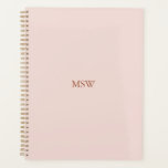 Elegant classic blush pink monogram minimalist planner<br><div class="desc">Elegant classic custom name monogram blush pink solid plain colour personalised planner. Minimalist,  simple,  modern,  stylish design.
Dusty rose customisable serif text on blush pink solid plain colour background.</div>