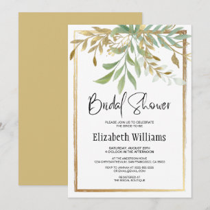 Elegant Classic Border Gold&Greenery Bridal Shower Invitation