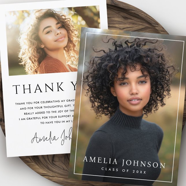 Elegant classic border graduation graduate photo thank you card (Elegant classic border graduation graduate photo thank you card)