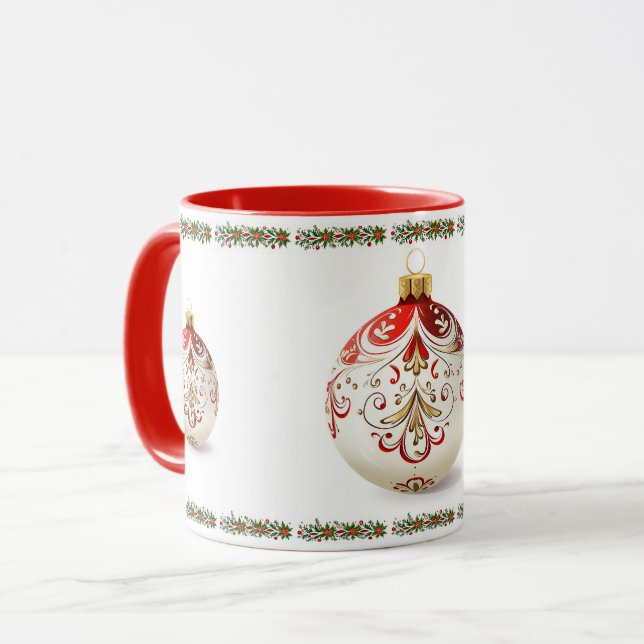 Elegant classic botanical holiday christmas ball mug (Front Left)