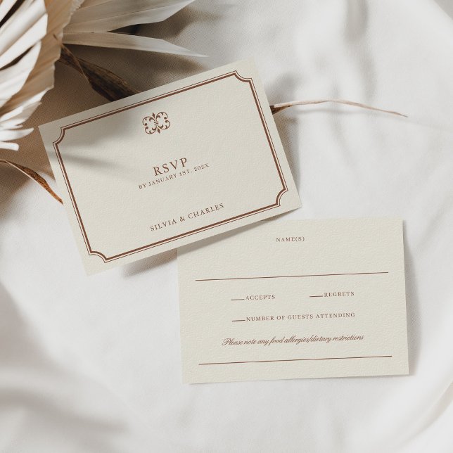 Elegant Classic Brown & Ecru Wedding Crest RSVP (Elegant Classic Brown & Ecru Wedding Crest RSVP)